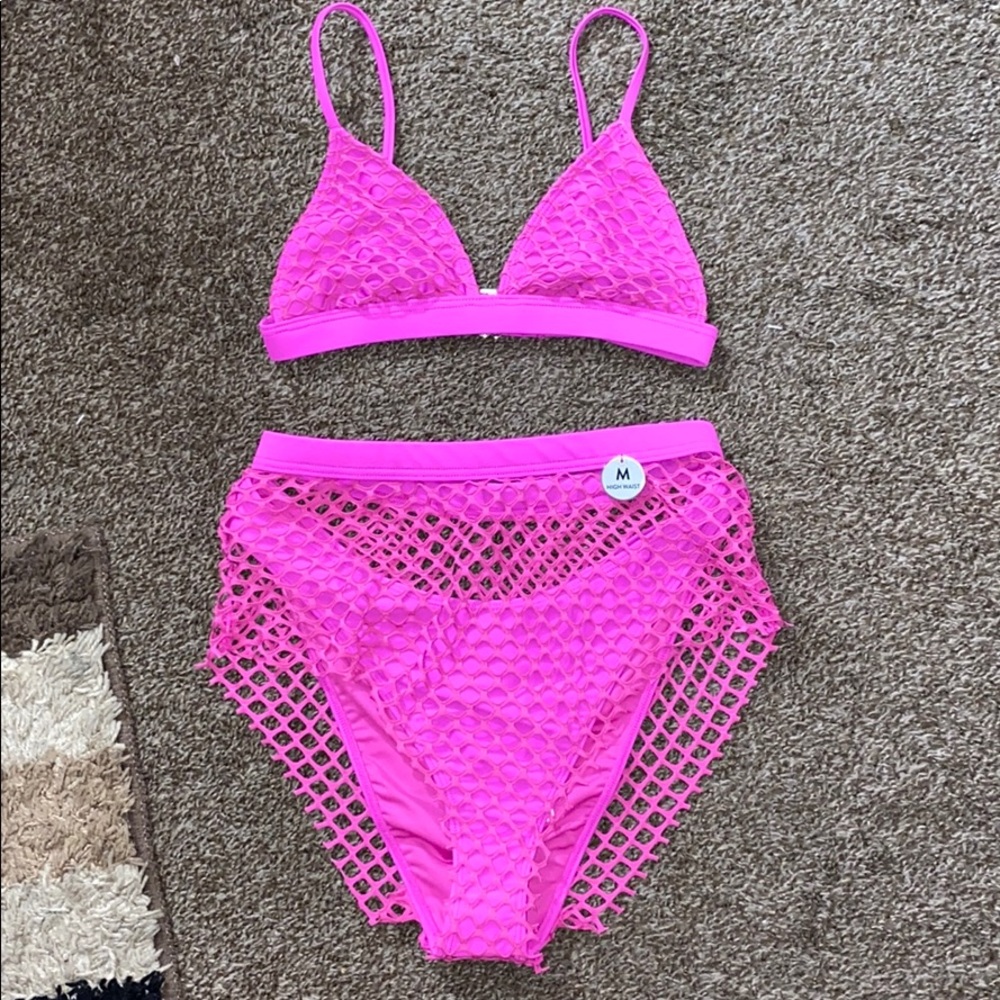Hot pink fishnet bikini